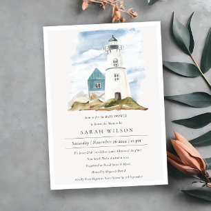 Baby shower Aqua Lighthouse Mountains Invitation