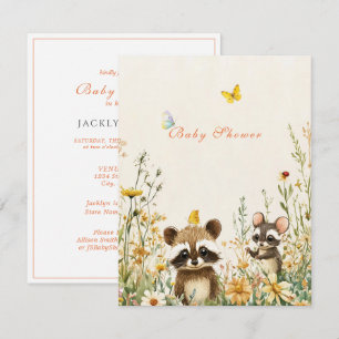 Baby-Shower-Aquarell-Waschbär-Maus-Schmetterlinge Einladung
