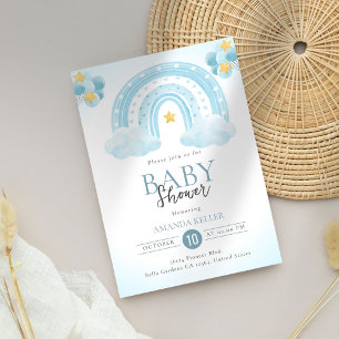 Baby shower arc-en-ciel bleu Invitation