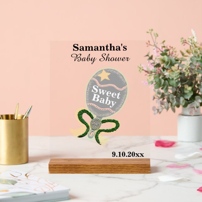 Baby shower Argent Jaune Rattle Vert (Mariage)
