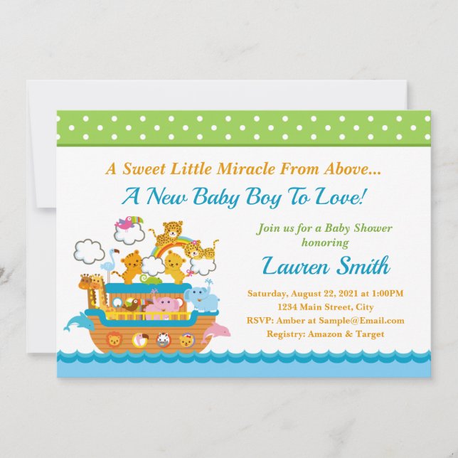 Baby shower Ark Boy Invitation de Noah 5x7 Card (Devant)