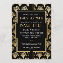 Baby Shower Art Deco 1920er Black & Gold Gatsby Einladung