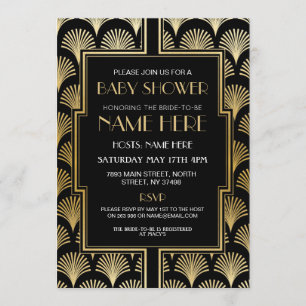 Baby Shower Art Deco 1920er Black & Gold Gatsby Einladung