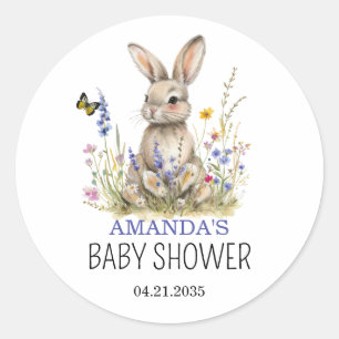 Baby-Shower-Aufkleber mit wilden Blumen und Häsche Runder Aufkleber