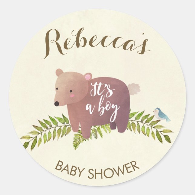 baby shower autocollant ours de bois c'est un garç (Devant)