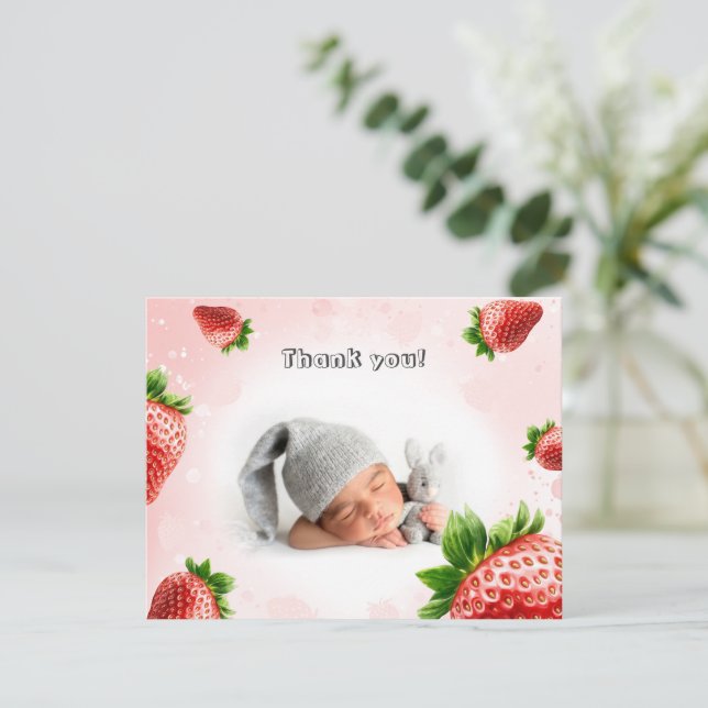 Baby shower aux fraises - Carte de remerciements (Debout devant)