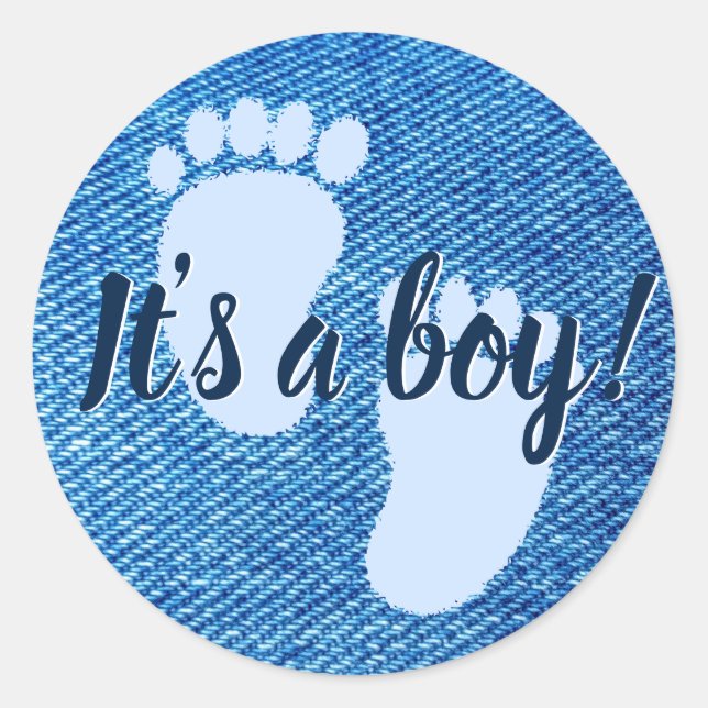 Baby Shower Baby Blue Denim Custom Runder Aufkleber (Vorderseite)