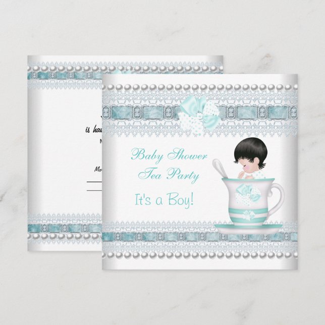 Baby Shower Baby Blue Teacup Tee Party Einladung (Vorne/Hinten)