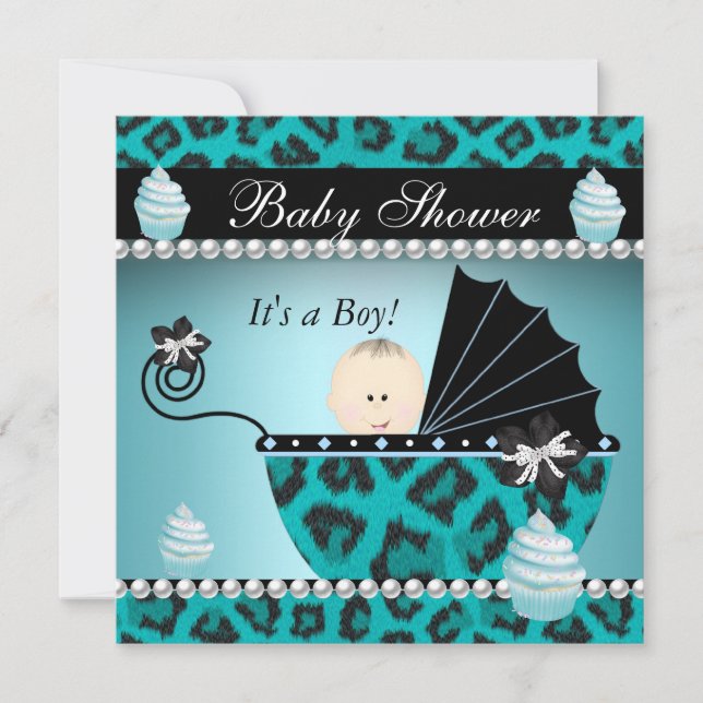 Baby Shower Baby Boy Aquamarin Cupcake Sprinkle Einladung (Vorderseite)