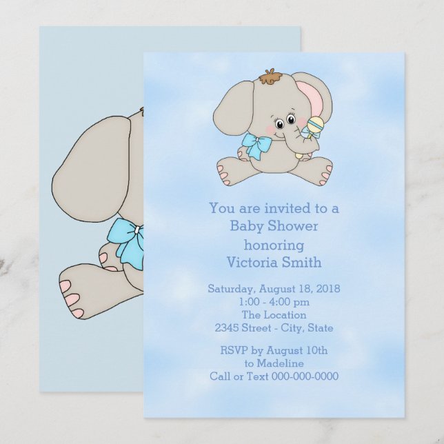 Baby Shower Baby Boy Baby Elephant Einladung (Vorne/Hinten)