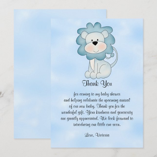 Baby Shower Baby Boy Blue Lion Einladung (Vorne/Hinten)