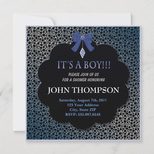 Baby Shower Baby BOY Blue Ribbon Deco Card Einladung (Vorderseite)