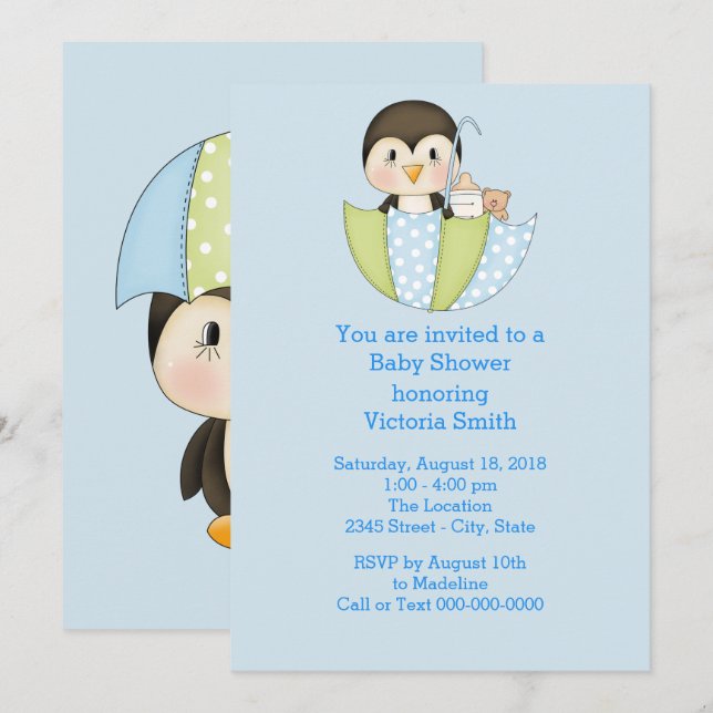 Baby Shower Baby Boy Penguin Einladung (Vorne/Hinten)