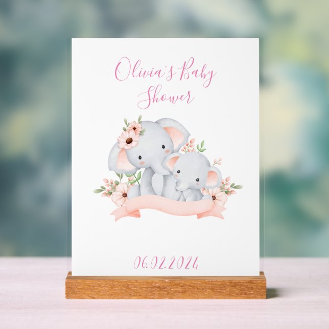 BABY SHOWER BABY ELEPHANT UND MAMA ELEPHANT ACRYLSCHILD (Neutral)