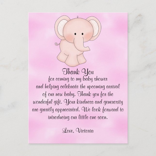 Baby Shower Baby Girl Pink Elephant Postkarte (Vorderseite)