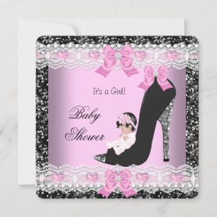 Baby Shower Baby Girl Pink Lace Herz Schuhe Einladung