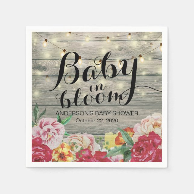 Baby Shower Baby in Bloom Blume String Light Wood Serviette (Vorderseite)