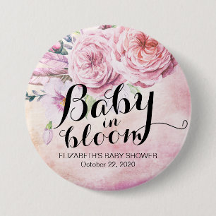 Baby Shower Baby in Bloom Boho Blume & Feathers Button