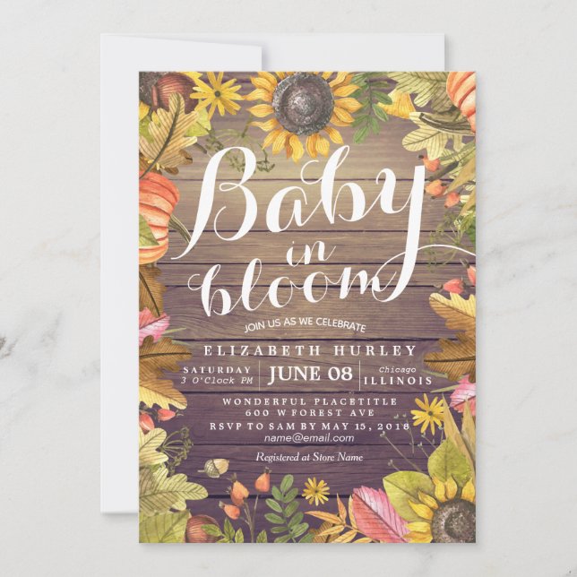 Baby Shower Baby in Bloom Maple Pumpkin Sonnenblum Einladung (Vorderseite)