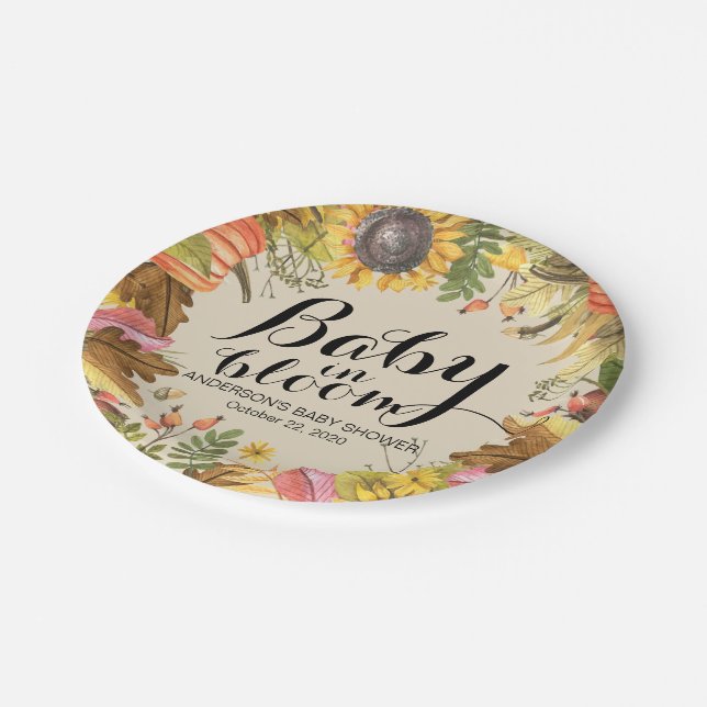 Baby Shower Baby in Bloom Maple Pumpkins Sonnenblu Pappteller (Schrägansicht)