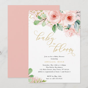 Baby Shower Baby in Bloom, Rosa Gold Floral Einladung