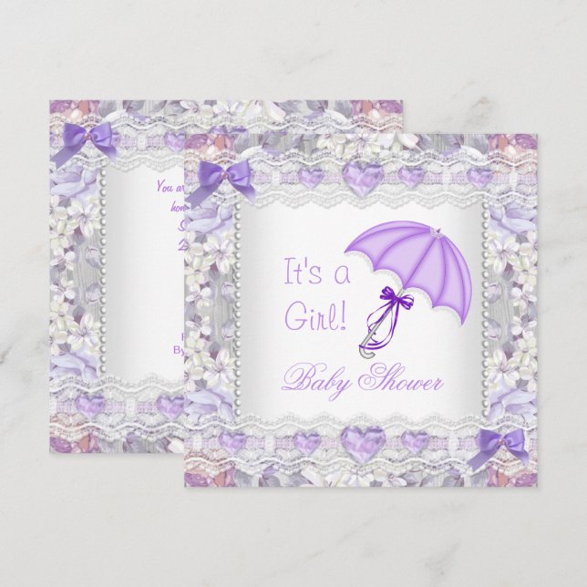 Baby Shower Baby Lavender Floral Umbrella Einladung (Vorne/Hinten)