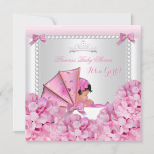 Baby Shower Baby Mädchen Rosa Kinderwagen Afroamer Einladung