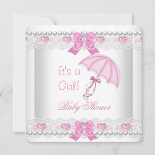 Baby Shower Baby Mädchen Rosa Weiße Spitze Regensc Einladung