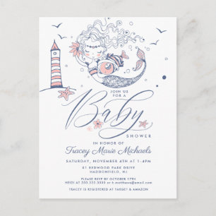 BABY SHOWER   Baby-Mädchen-Wal-Meerjungfrau-Strand Postkarte