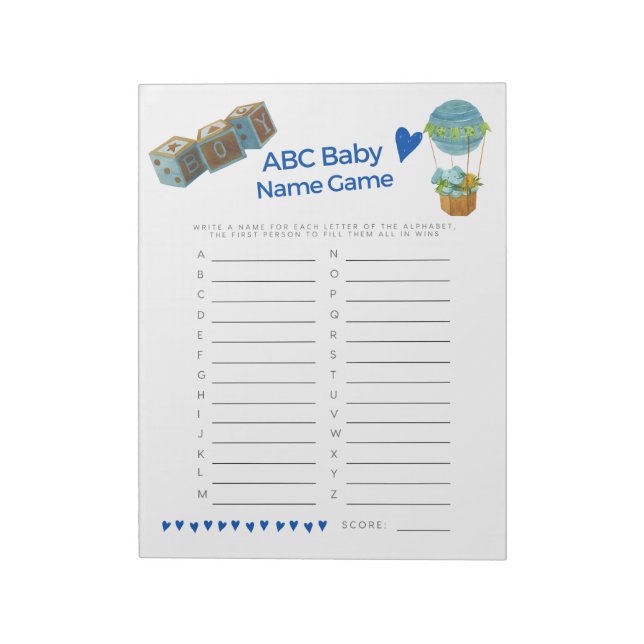 Baby Shower Baby Name Game Baby Boy Trendy Fun Notizblock (Rotiert)
