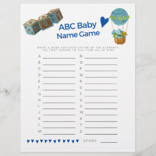 Baby Shower Baby-Namen-Spiel Baby Junge Trendig Lu