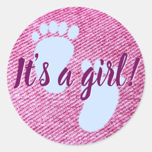 Baby Shower Baby PInk Denim Custom Runder Aufkleber