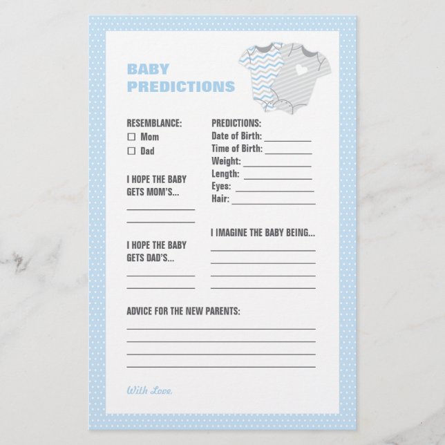 Baby Shower Baby Predictions Card - blau (Vorderseite)