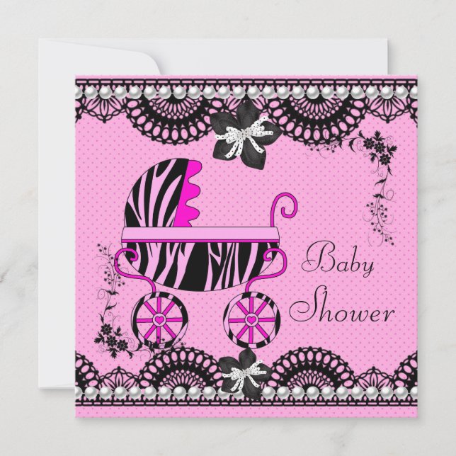 Baby Shower Baby Schwarz-weiß Pink Girl Einladung (Vorderseite)