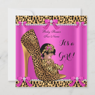 Baby Shower Baby Süßes Mädchen Leopard Hot Pink Sc Einladung