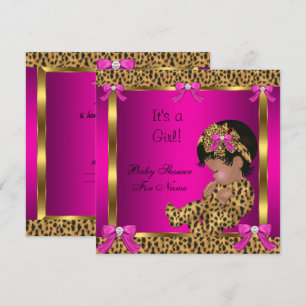 Baby Shower Baby Süßes Mädchen Leopard Rosa Gold 2 Einladung