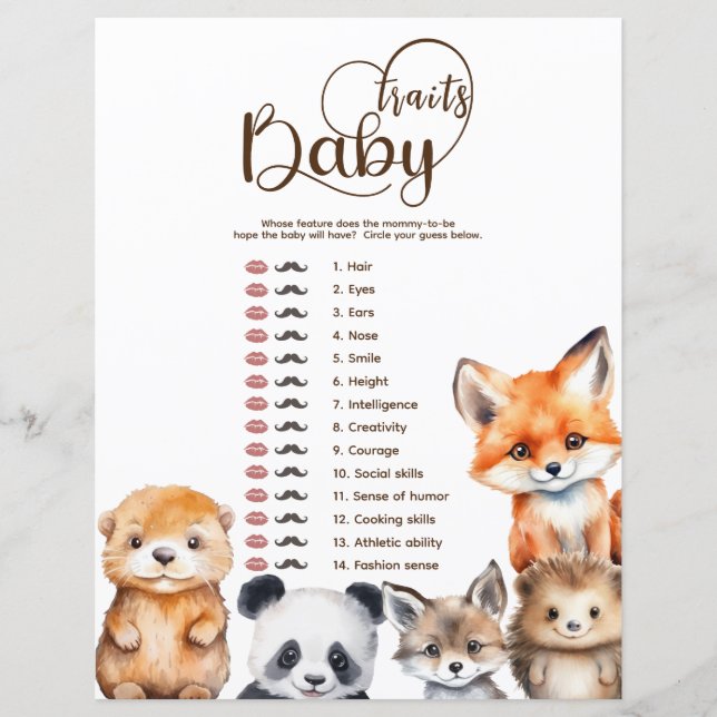 Baby Shower Baby Tracks gestopfte Tiere Spiel (Vorderseite)