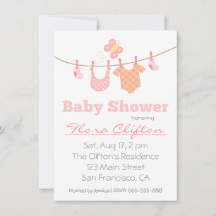 Baby Shower - Babykleidung auf Wäscheleine Einladung