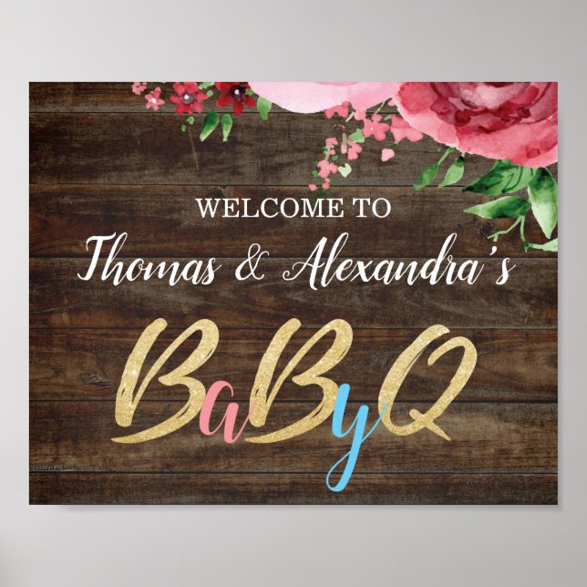 Baby shower BabyQ BBQ Affiche de bienvenue Bois (Devant)