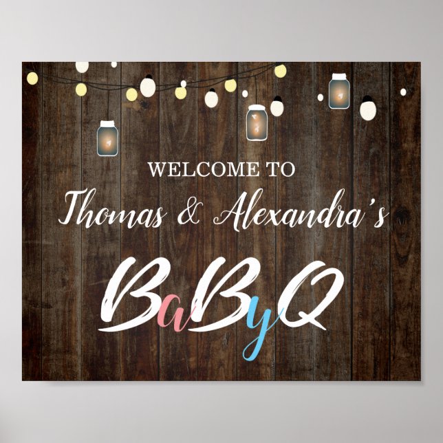 Baby shower BabyQ BBQ Affiche de bienvenue Bois (Devant)