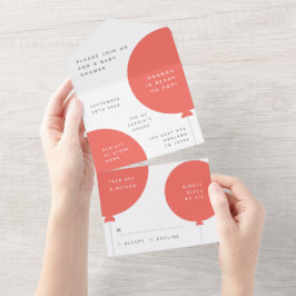 Baby Shower Balloon | Coral Pink Minimalistische U All In One Einladung