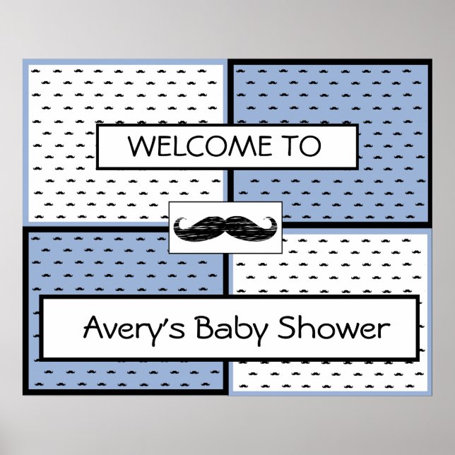 Baby Shower  Banner Poster Mustache Themed (Vorne)