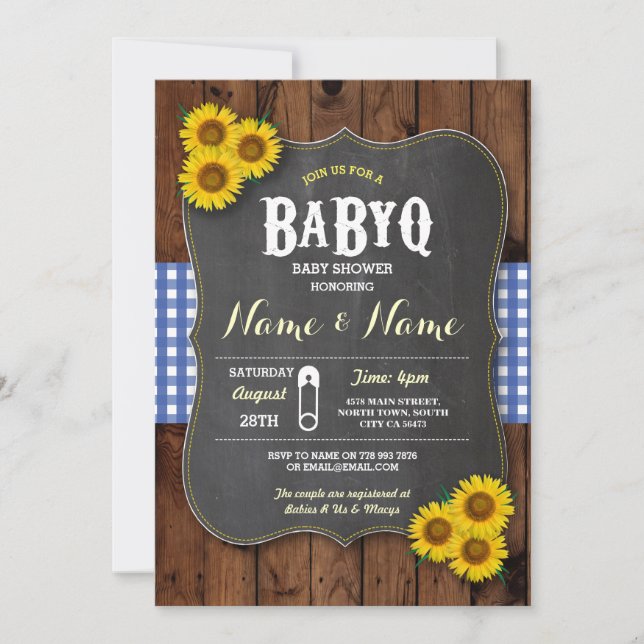 Baby shower barbecue Chalk BaByQ Invitation en boi (Devant)