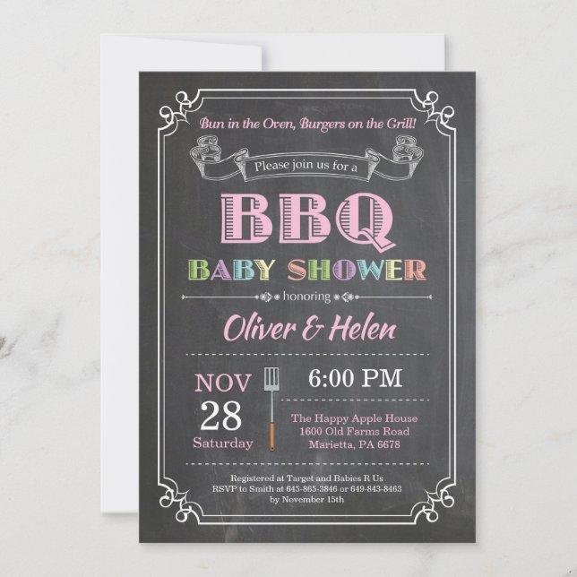 Baby shower barbecue Invitation Pink (Devant)