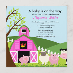 Baby shower Barnyard Animals Invitation pour fille