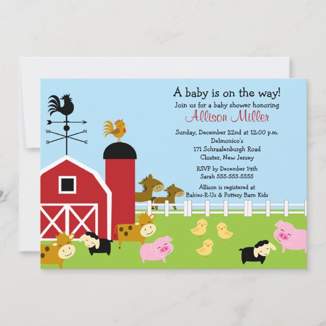 Baby shower Barnyard Baby Animails Invitation (Devant)
