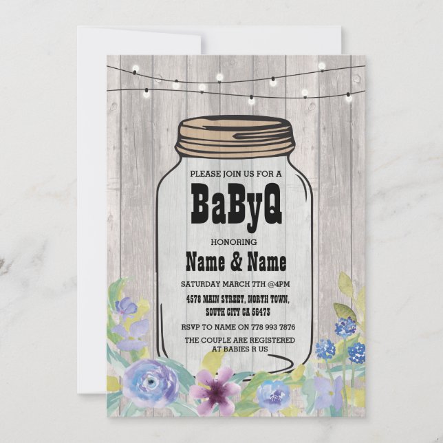 Baby shower BBBQ BaByQ Jar StringLights Invitation (Devant)