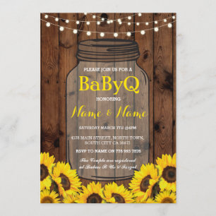 Baby shower BBBQ BaByQ Sunflower Invitation Jar Wo