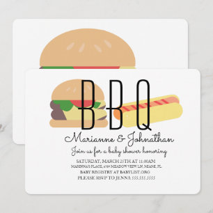 Baby Shower BBQ Baby Q Hinterhof Hot Dog Hamburger Einladung