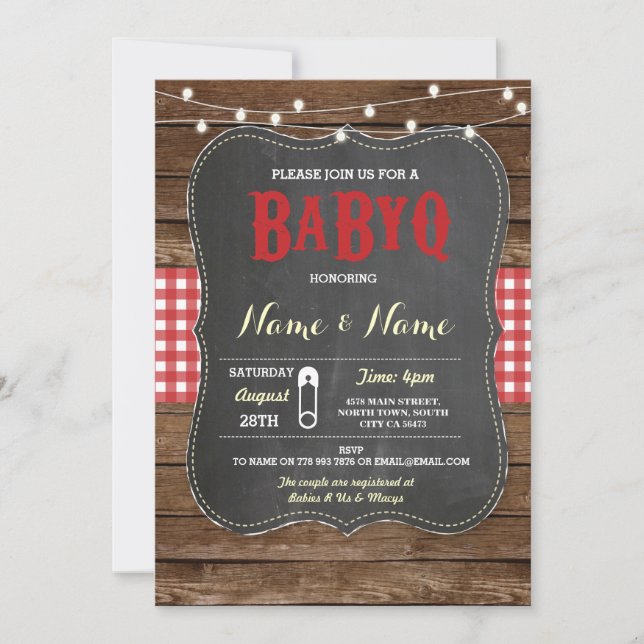 Baby shower BBQ BaByQ Invitation en bois de chalk  (Devant)